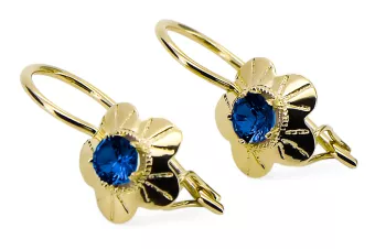 14k żółte złoto Szafir Kolczyki Styl Vintage vec028y